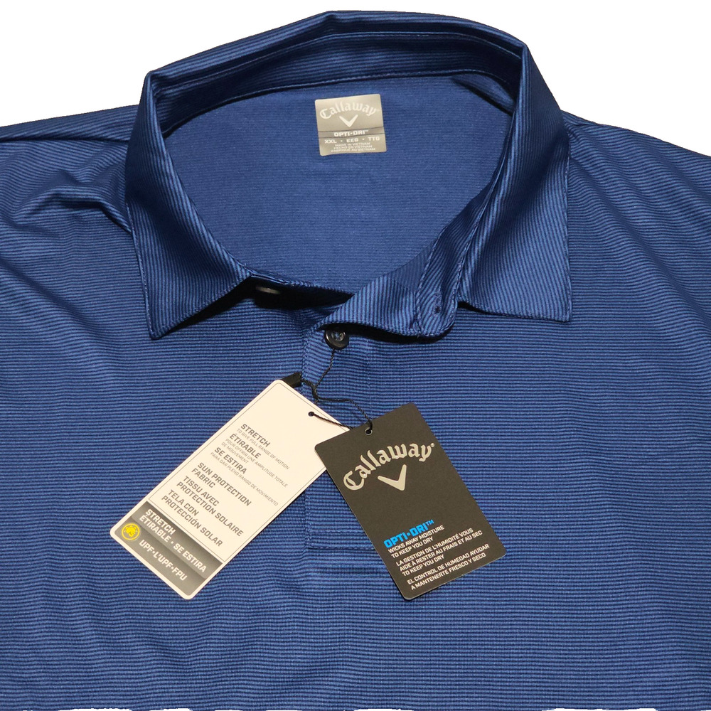 Callaway Polo Stripe Shirt Mens 2XL Blue Opti-Dri Check Golf Performance Stretch